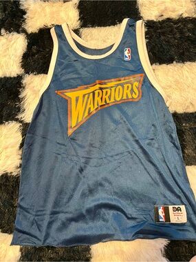 VINTAGE NBA Warriors Blue Mesh Tank with Yellow Logo, Youth Large